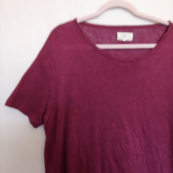 Lou & Grey womens 100% linen maroon short sleeve top Medium - Picture 2 of 10